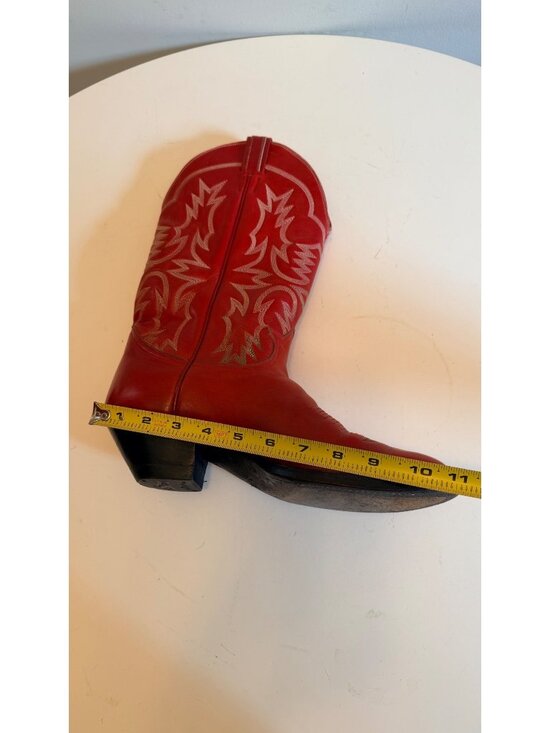 Vintage Tony Lama Red Leather Cowboy Boots Men\'s Size 10 D Black Label USA